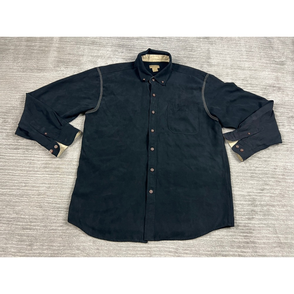 Rugged Earth Outfitters Shirt Mens Large Black Faux Suede Button Down Workwear